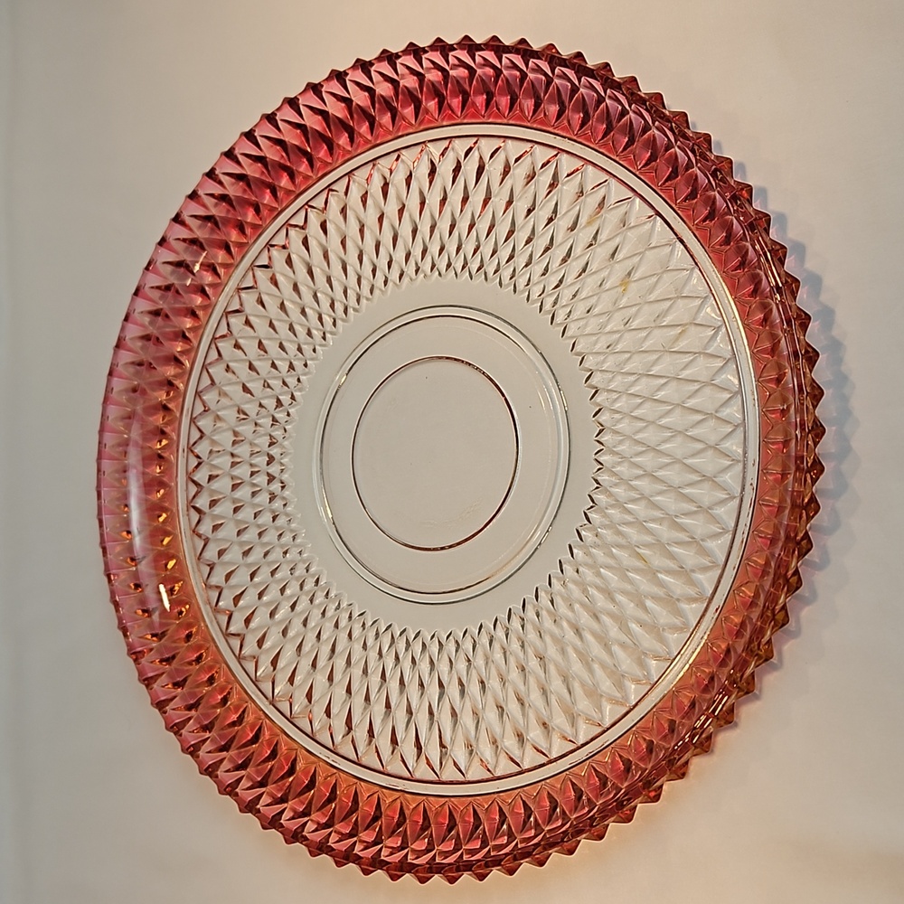 Indiana Glass Co Hostess Platter Heavy Ruby Red Crystal Diamond T10